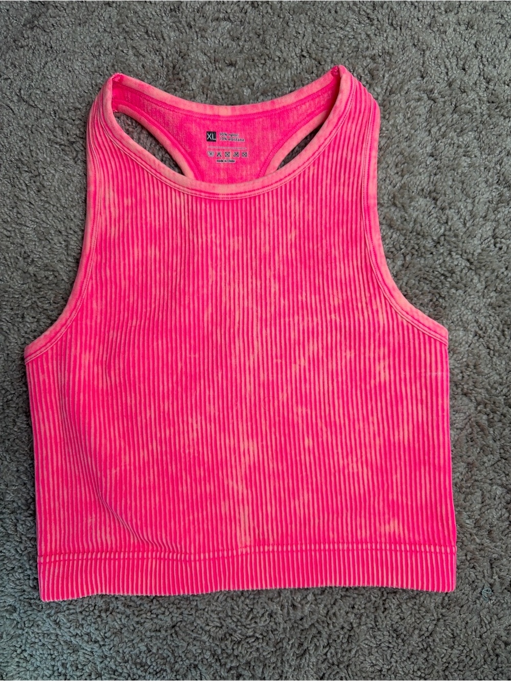 Ribbed Racerback Crop Tank Top - Bright Pink